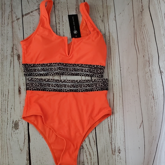 Kara and Kate color block high waisted leopard print bikini orange Small - Picture 1 of 10